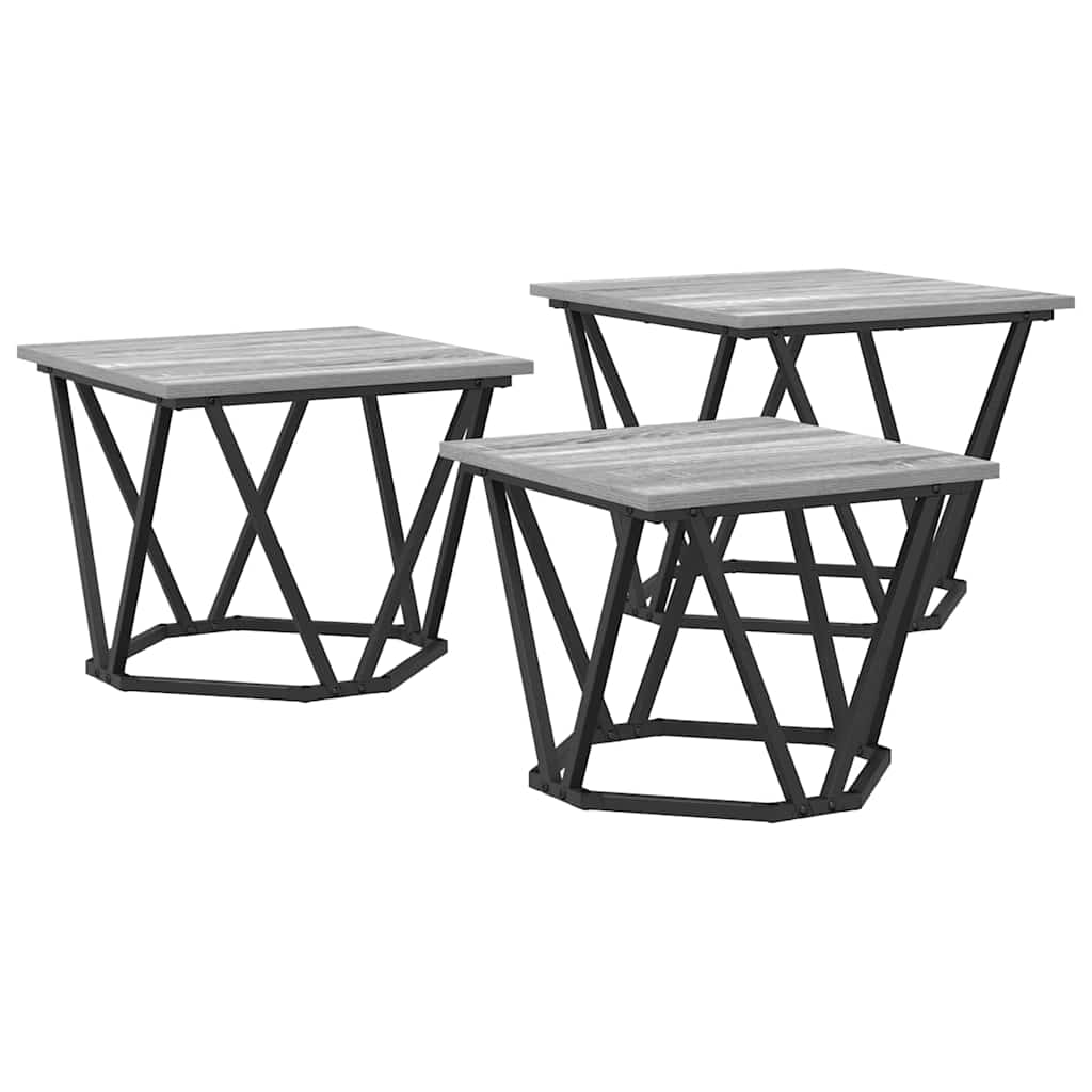 Kaffebord 3 pcs Grå Sonoma Konstruksjonsvirke og stål