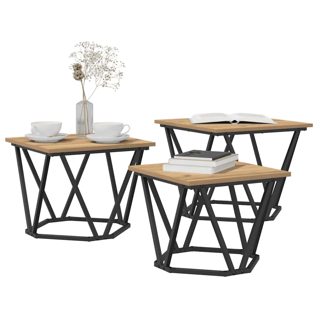 Kaffebord 3 pcs Artisan Eik Konstruksjonsvirke og stål