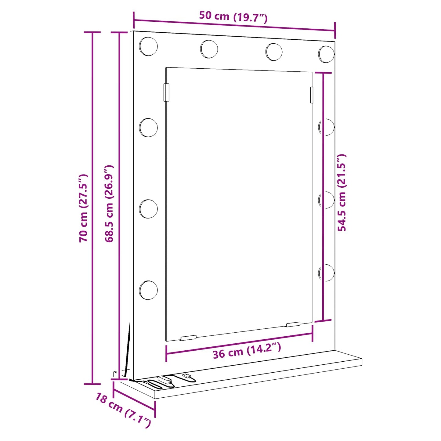 Stilfullt Speil Hvit 70 x 50 x 18 cm Glass og konstruert tre