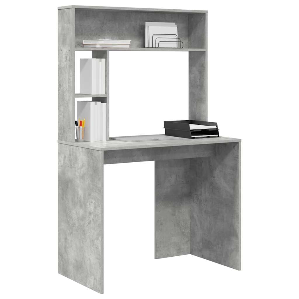 Skrivebord med hylle Betonggrå 91 x 50 x 149 cm Konstruert tre