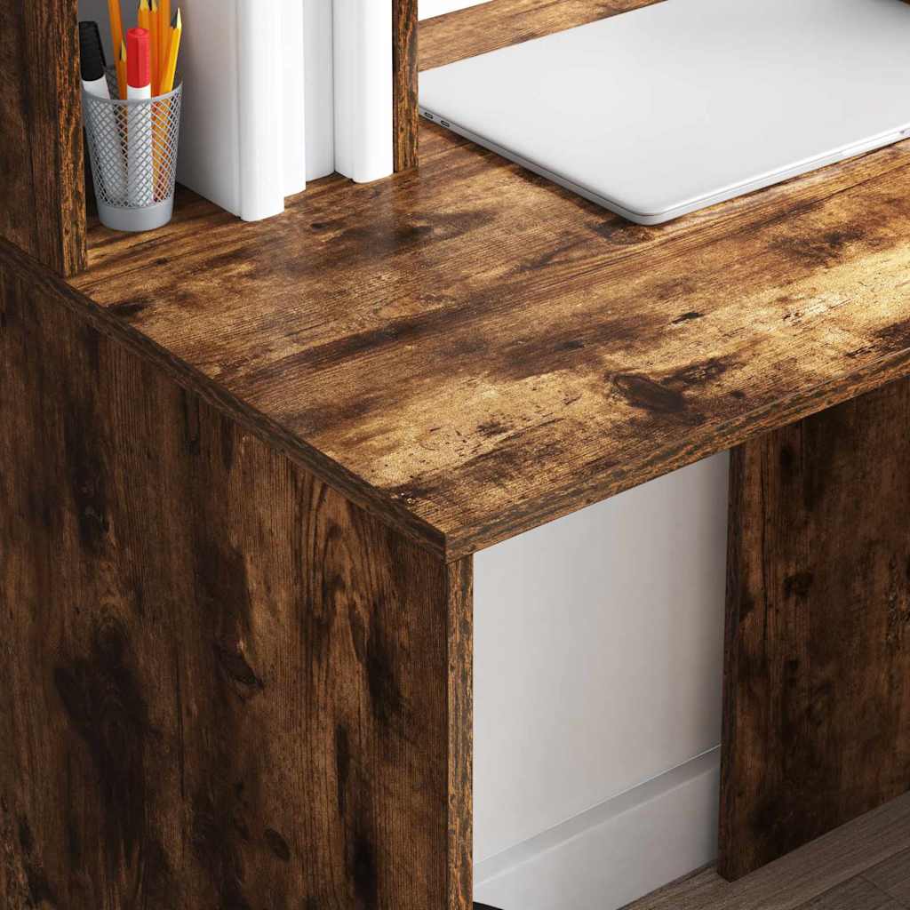 Skrivebord med hylle Røkt eik 91 x 50 x 149 cm Konstruert tre