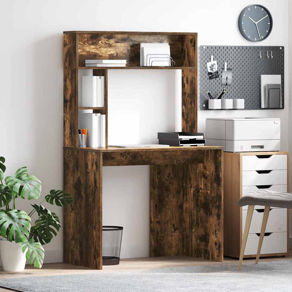 Skrivebord med hylle Røkt eik 91 x 50 x 149 cm Konstruert tre