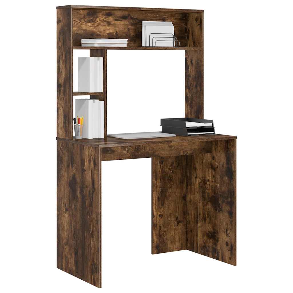Skrivebord med hylle Røkt eik 91 x 50 x 149 cm Konstruert tre