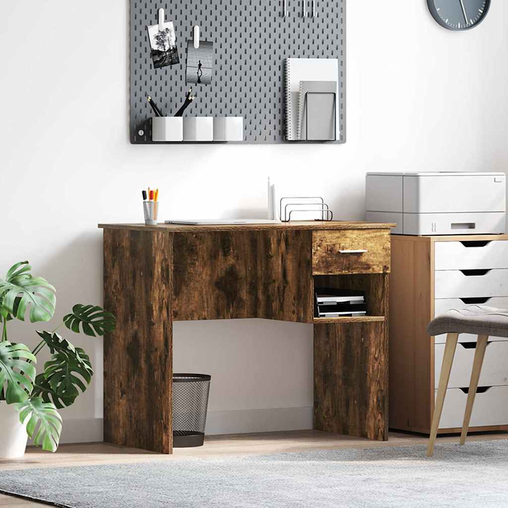 Skrivebord med skuff Røkt eik 90 x 49 x 75 cm Konstruert tre