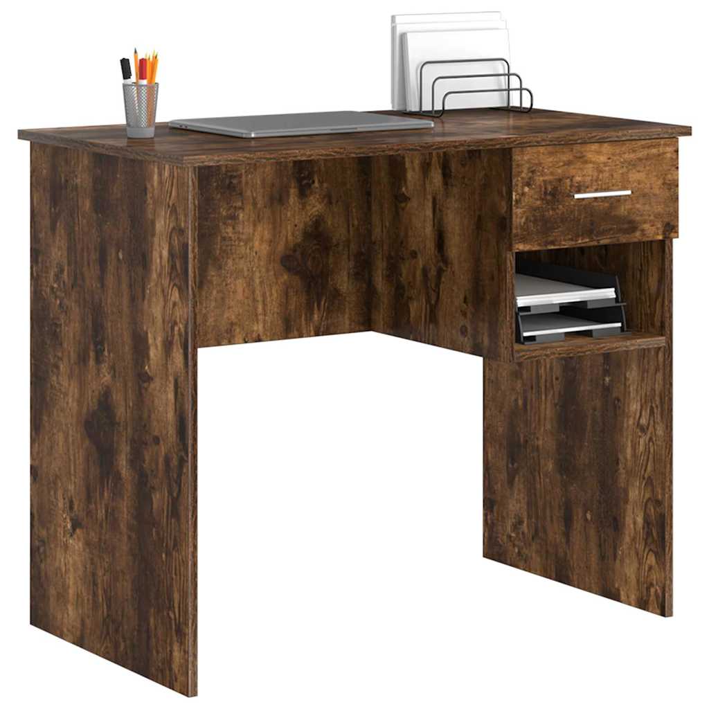 Skrivebord med skuff Røkt eik 90 x 49 x 75 cm Konstruert tre