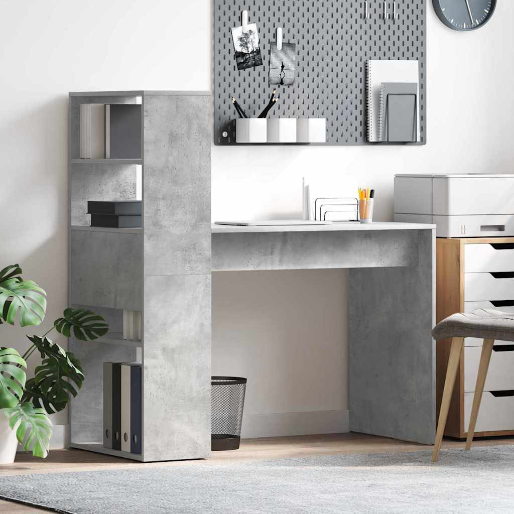 Skrivebord med hylle Betonggrå 113 x 54 x 120 cm Konstruert tre