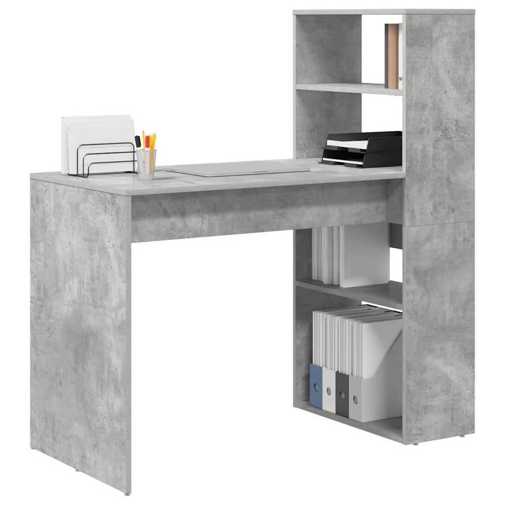 Skrivebord med hylle Betonggrå 113 x 54 x 120 cm Konstruert tre