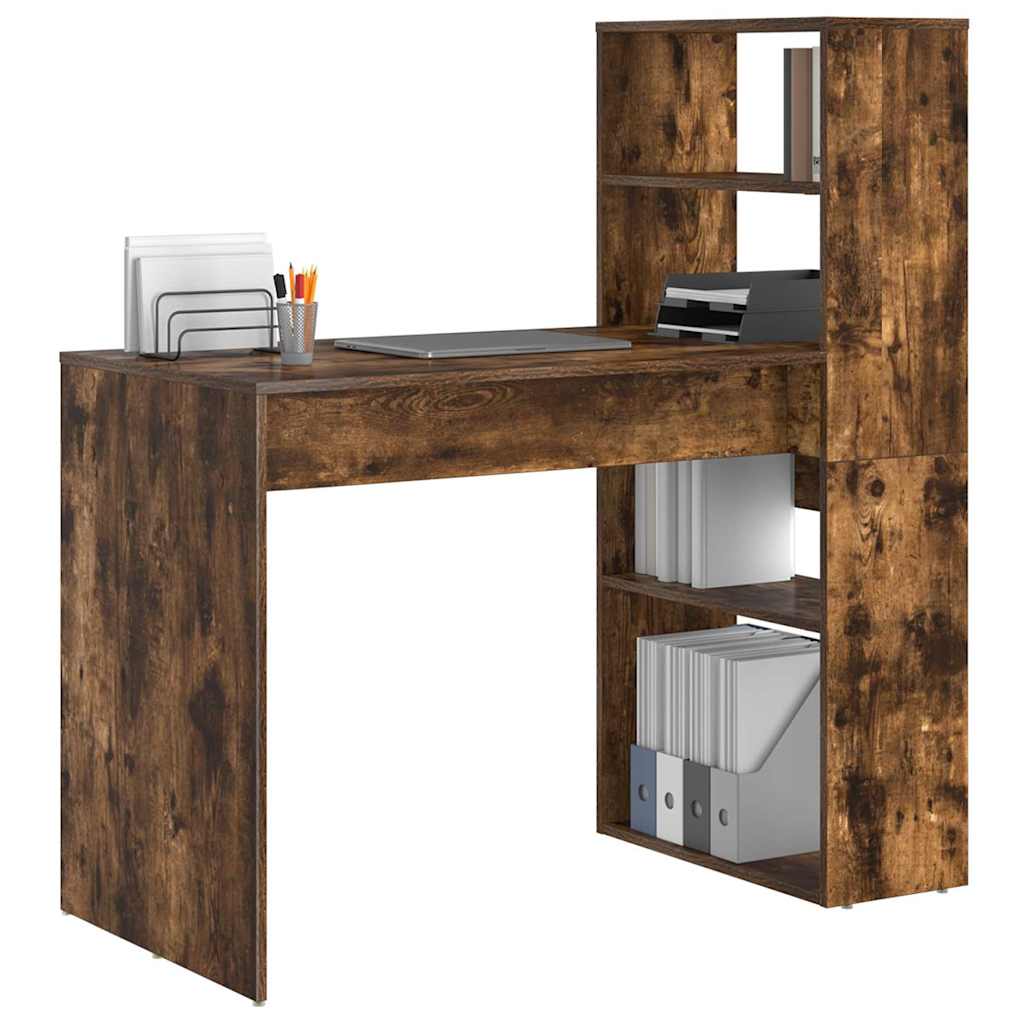 Skrivebord med hylle Røkt eik 113 x 54 x 120 cm Konstruert tre
