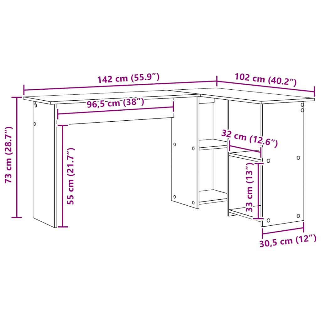 Skrivebord med hylle Hvit 142 x 102 x 73 cm Konstruert tre