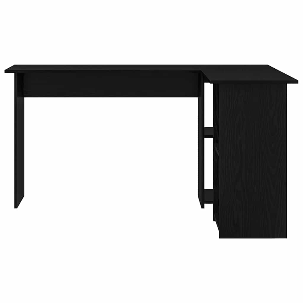 Skrivebord med hylle Svart Eik 142 x 102 x 73 cm Konstruert tre