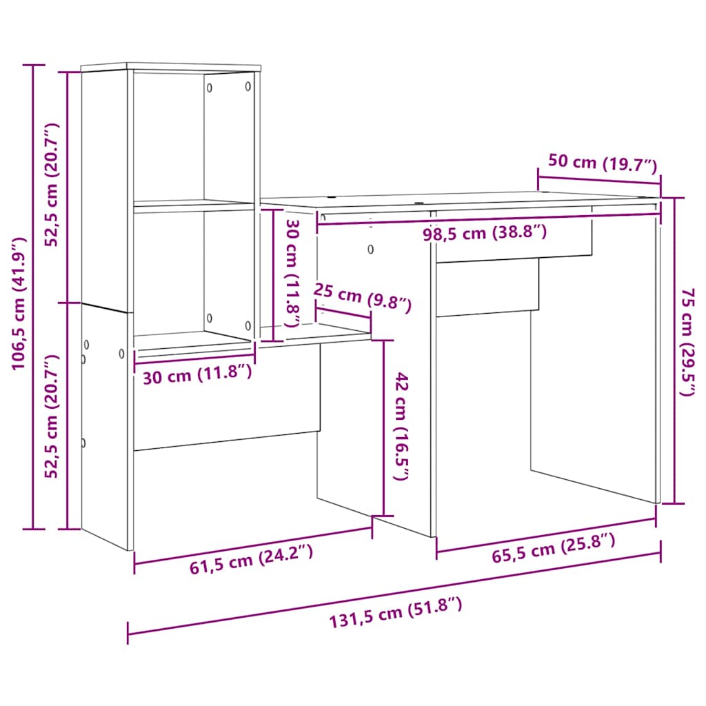 Skrivebord Betonggrå 131,5 x 50 x 106,5 cm Konstruert tre