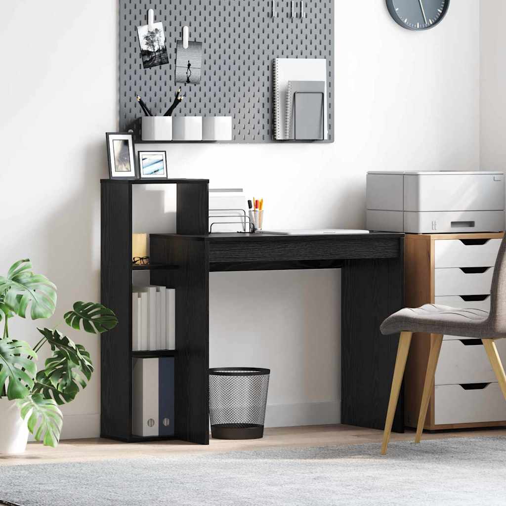 Skrivebord med hylle Svart Eik 100 x 40 x 90 cm Konstruert tre