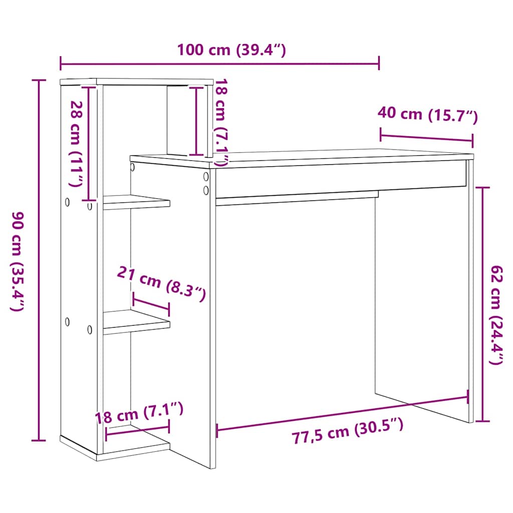 Skrivebord med hylle Betonggrå 100 x 40 x 90 cm Konstruert tre