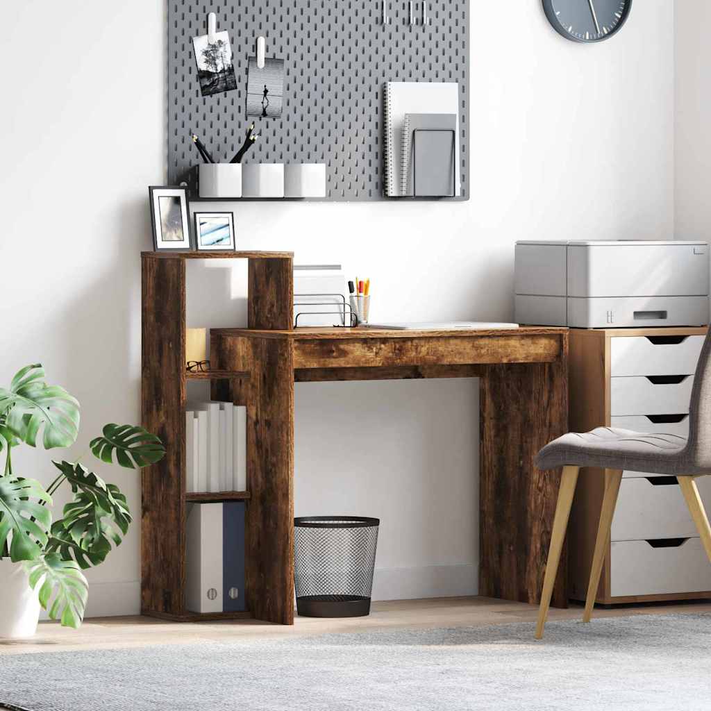 Skrivebord med hylle Røkt eik 100 x 40 x 90 cm Konstruert tre