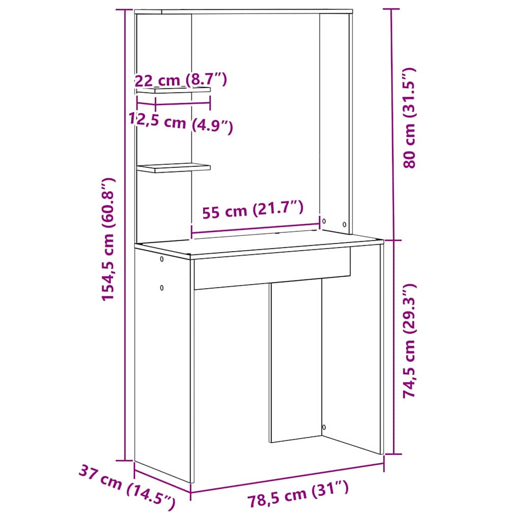 Skrivebord Røkt eik 78,5 x 37 x 154,5 cm Konstruert tre