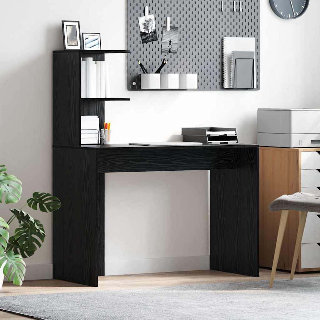Skrivebord med hylle Svart Eik 102 x 50 x 124 cm Konstruert tre