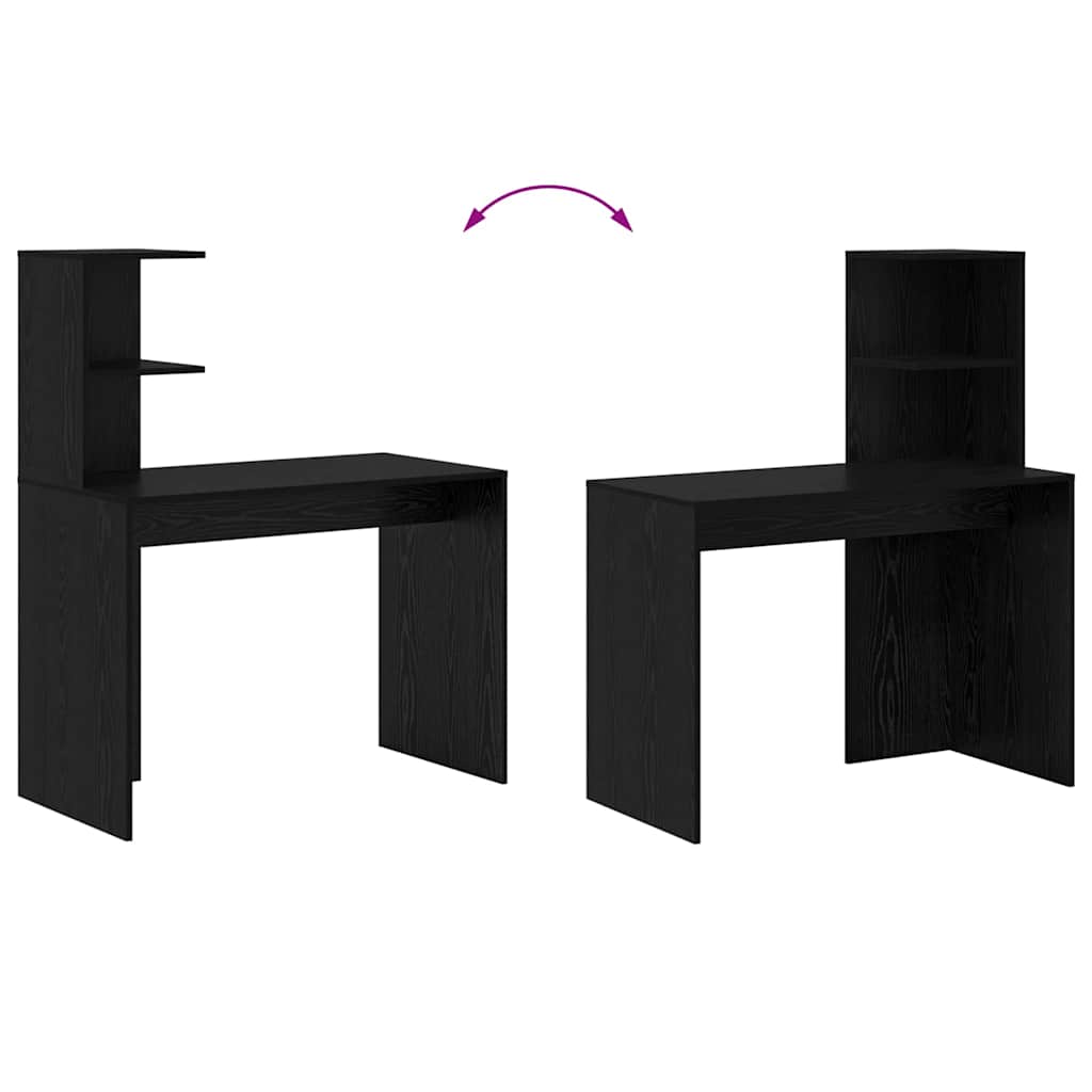 Skrivebord med hylle Svart Eik 102 x 50 x 124 cm Konstruert tre