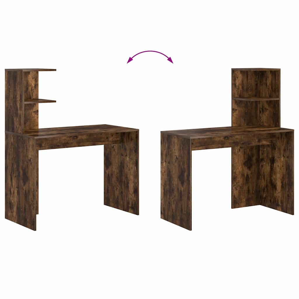 Skrivebord med hylle Røkt eik 102 x 50 x 124 cm Konstruert tre