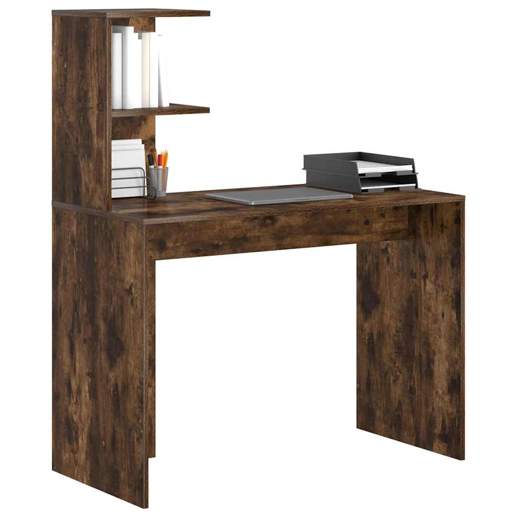 Skrivebord med hylle Røkt eik 102 x 50 x 124 cm Konstruert tre