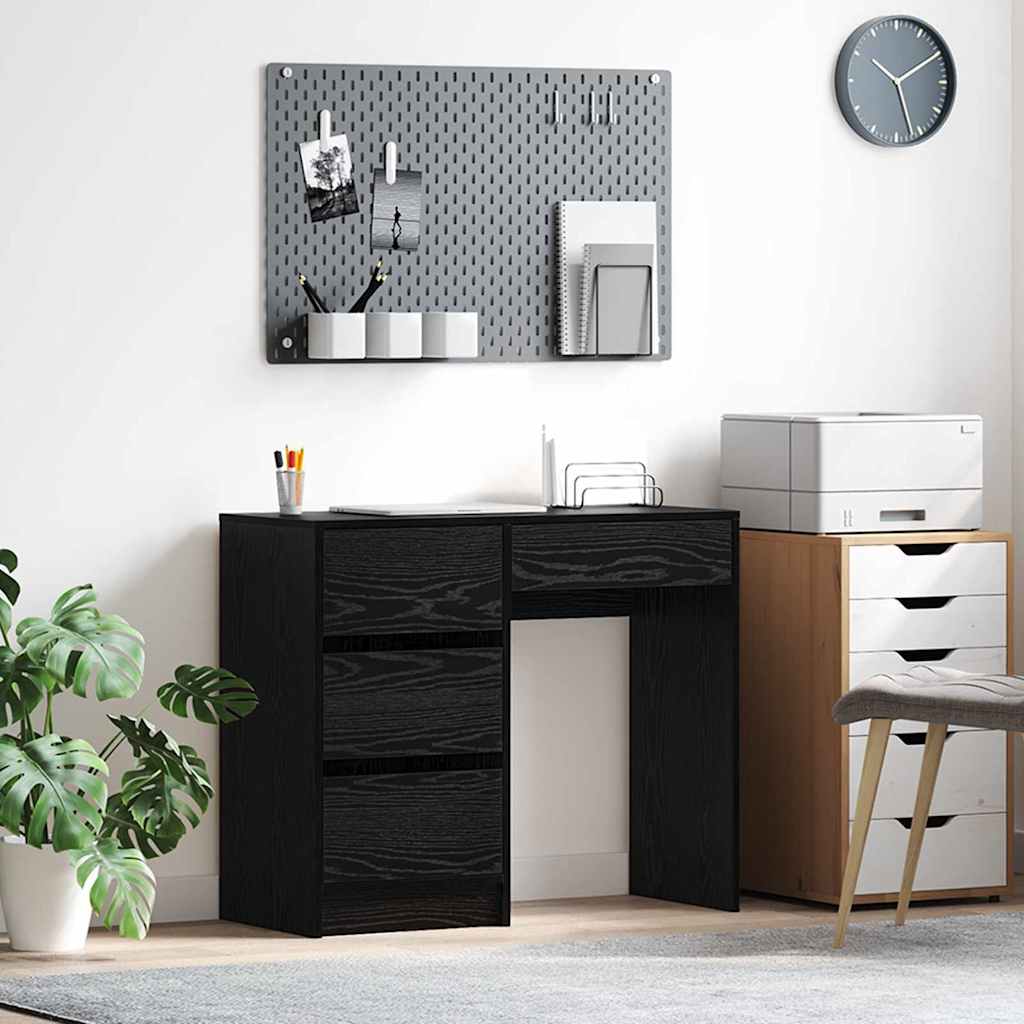 Skrivebord med skuff Svart Eik 90 x 37,5 x 75 cm Konstruert tre