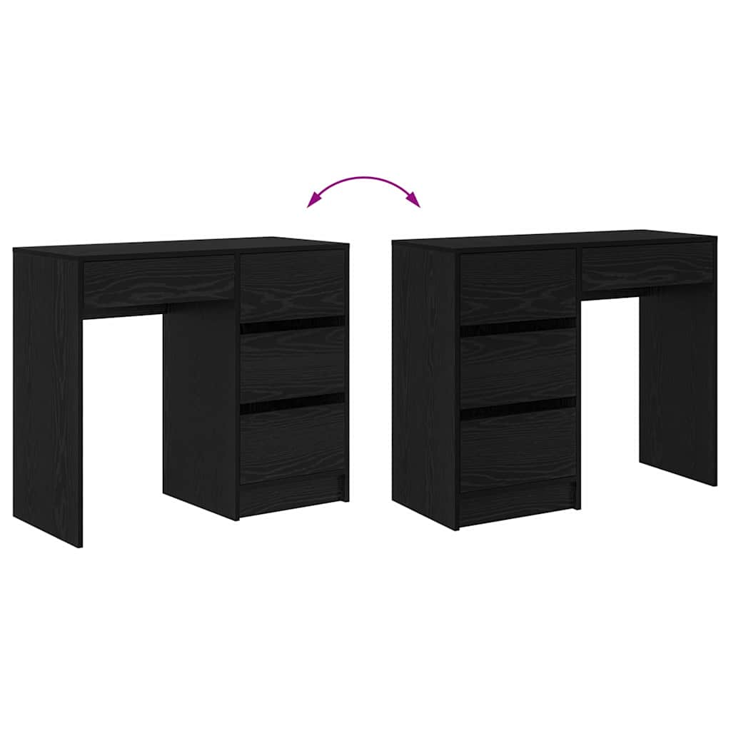 Skrivebord med skuff Svart Eik 90 x 37,5 x 75 cm Konstruert tre