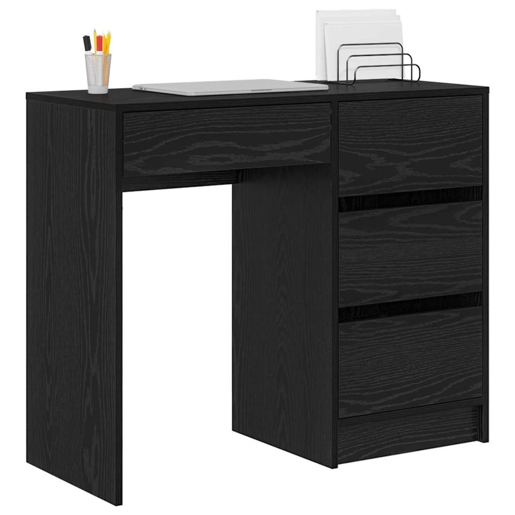 Skrivebord med skuff Svart Eik 90 x 37,5 x 75 cm Konstruert tre