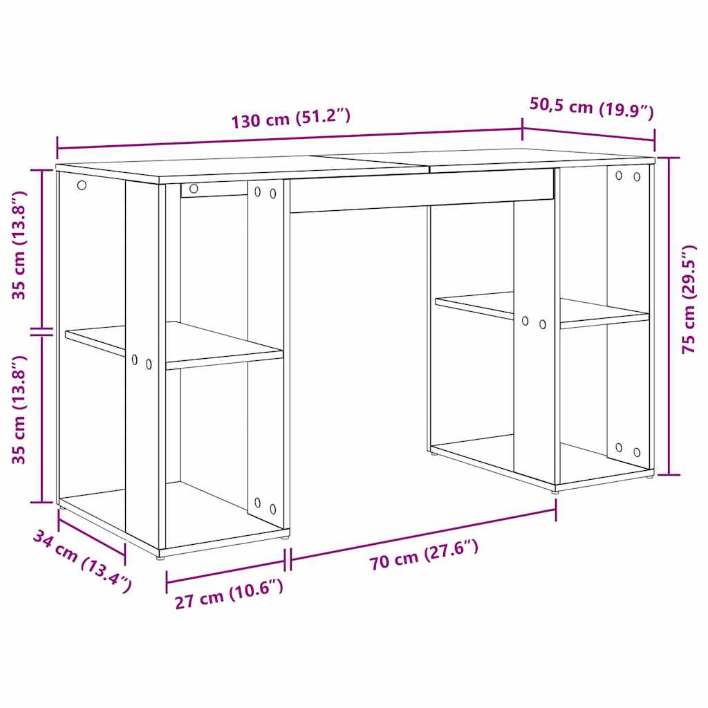 Skrivebord Sonoma eik 130 x 50,5 x 75 cm Konstruert tre