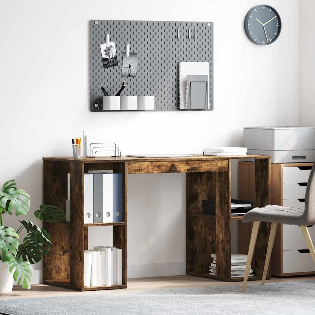 Skrivebord med hylle Røkt eik 130 x 50,5 x 75 cm Konstruert tre