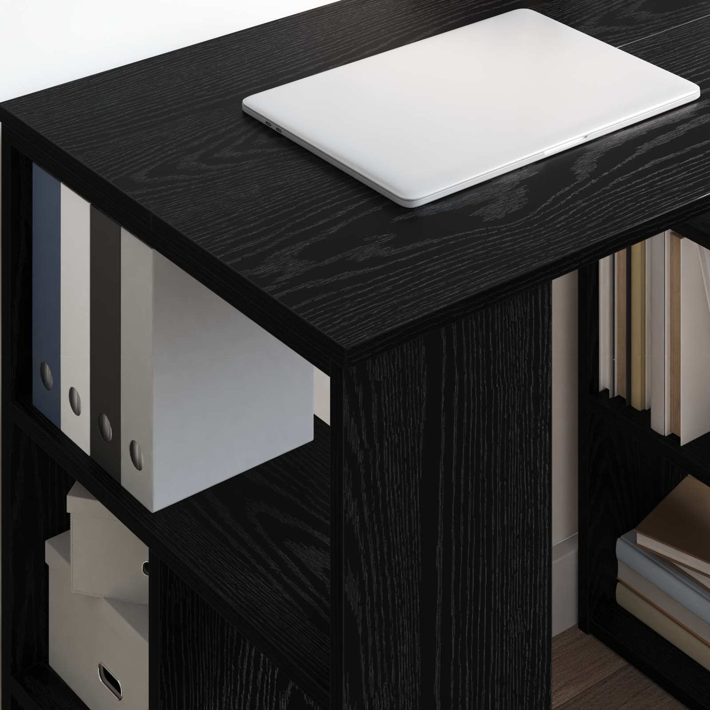 Skrivebord med hylle Svart Eik 90 x 50 x 75 cm Konstruert tre