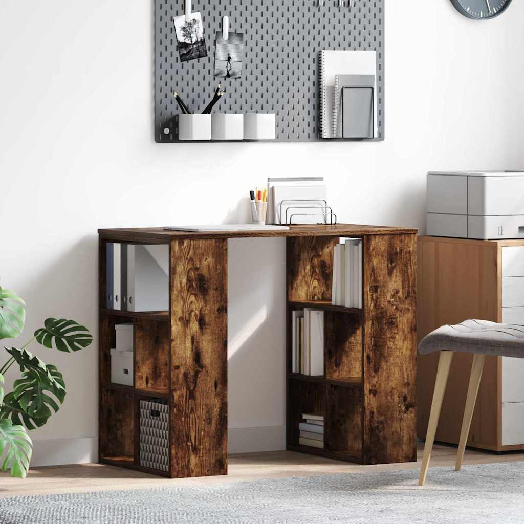 Skrivebord med hylle Røkt eik 90 x 50 x 75 cm Konstruert tre