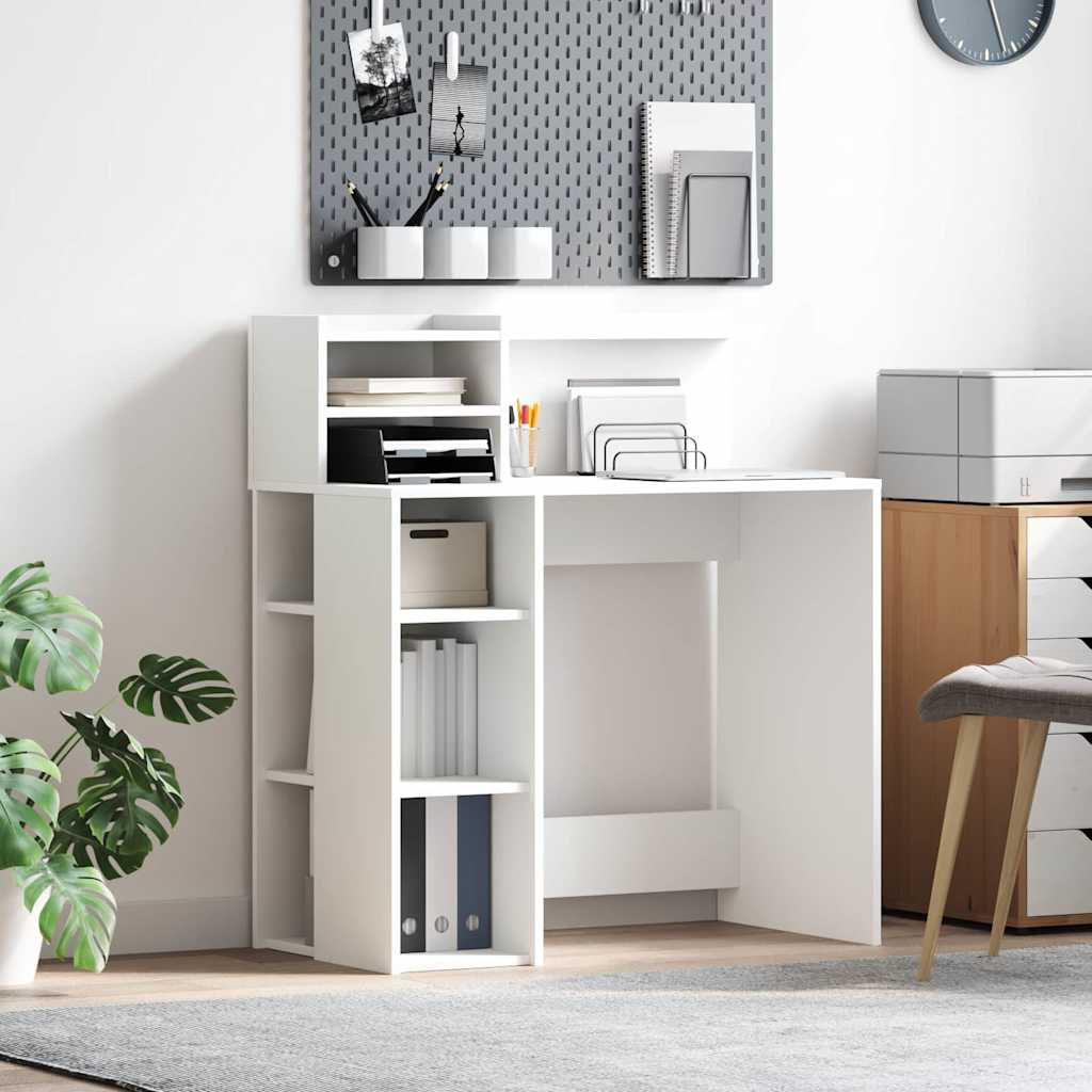 Skrivebord med hylle Hvit 90 x 48 x 101,5 cm Konstruert tre