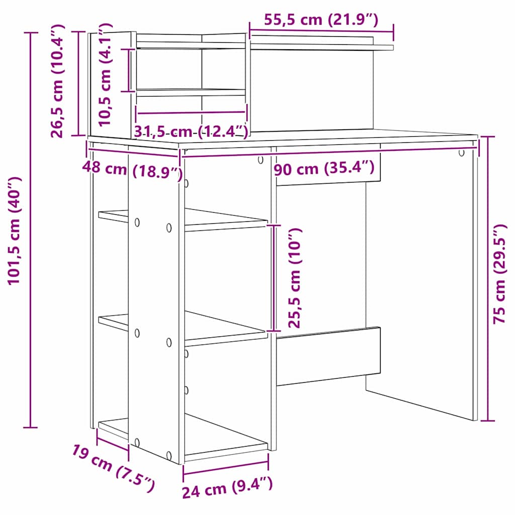 Skrivebord Sonoma eik 90 x 48 x 101,5 cm Konstruert tre