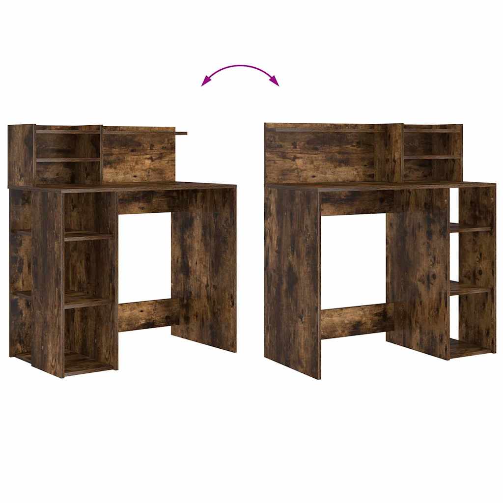 Skrivebord med hylle Røkt eik 90 x 48 x 101,5 cm Konstruert tre