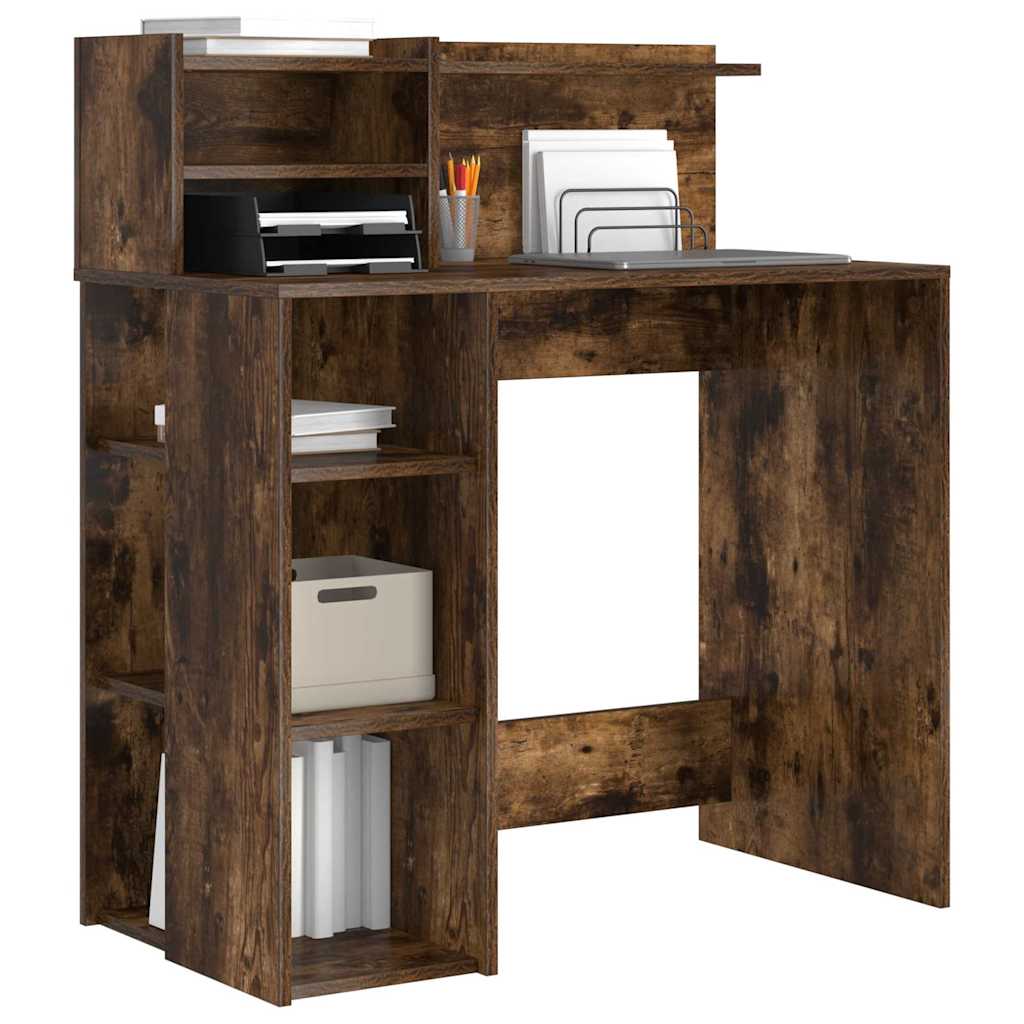 Skrivebord med hylle Røkt eik 90 x 48 x 101,5 cm Konstruert tre