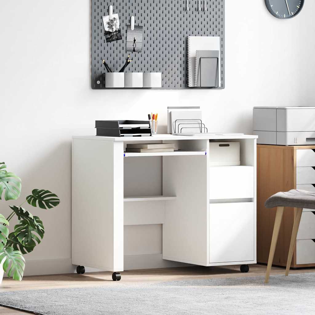 Skrivebord med hjul Hvit 91 x 50 x 77 cm Konstruert tre