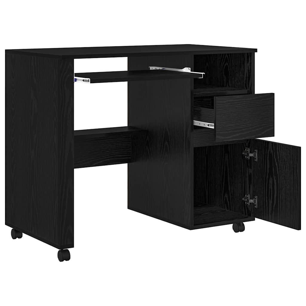 Skrivebord med hjul Svart Eik 91 x 50 x 77 cm Konstruert tre