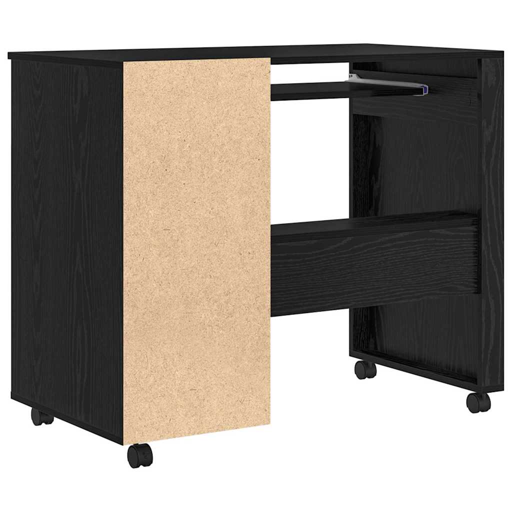 Skrivebord med hjul Svart Eik 91 x 50 x 77 cm Konstruert tre