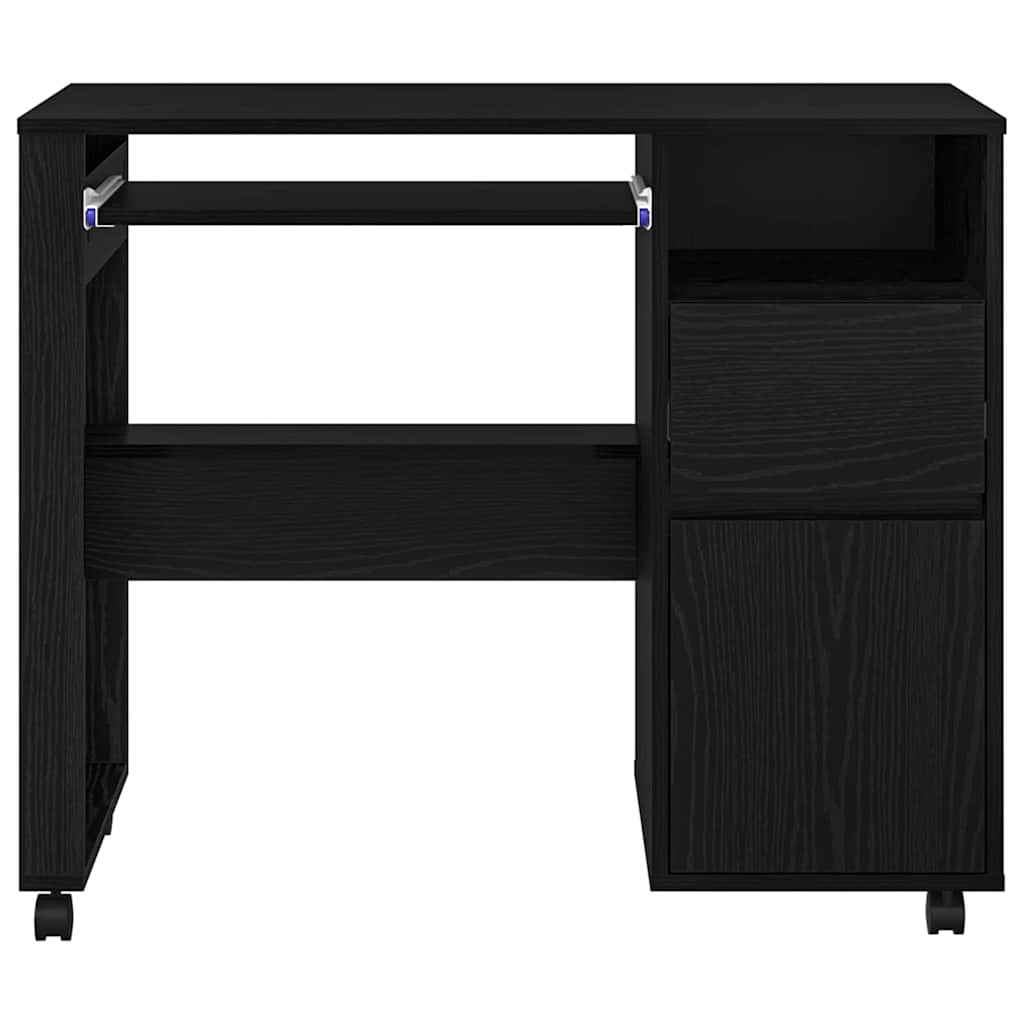 Skrivebord med hjul Svart Eik 91 x 50 x 77 cm Konstruert tre