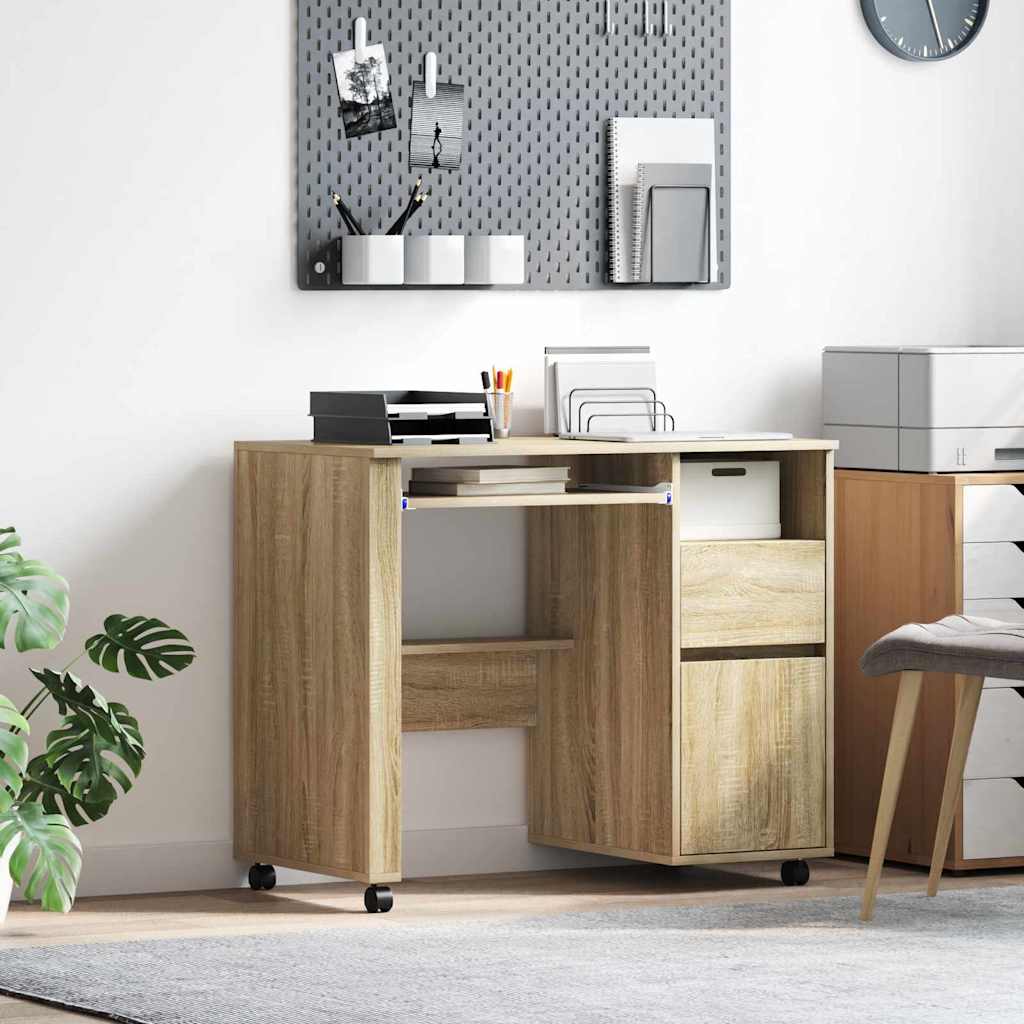 Skrivebord med hjul Sonoma eik 91 x 50 x 77 cm Konstruert tre
