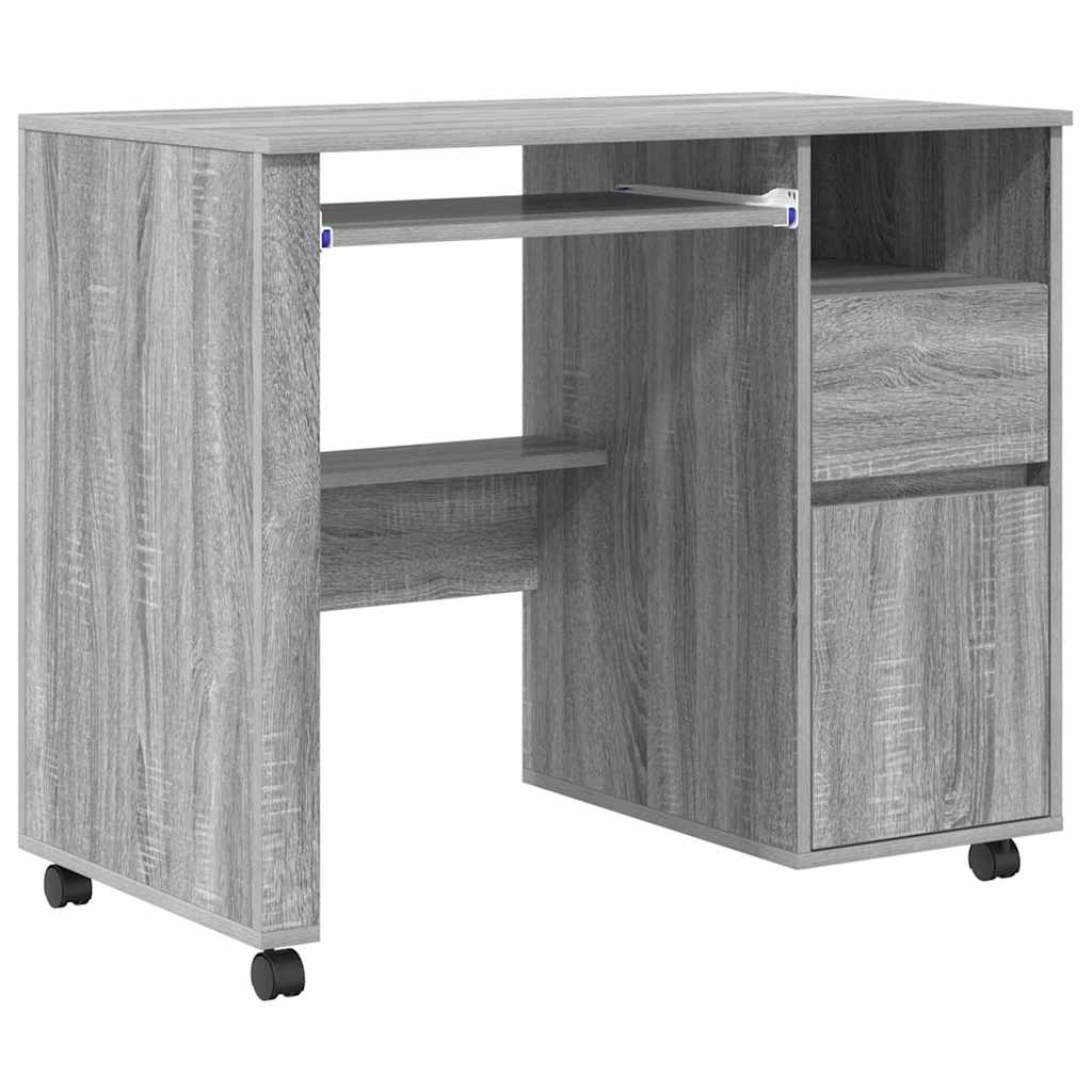 Skrivebord med hjul Grå Sonoma 91 x 50 x 77 cm Konstruert tre