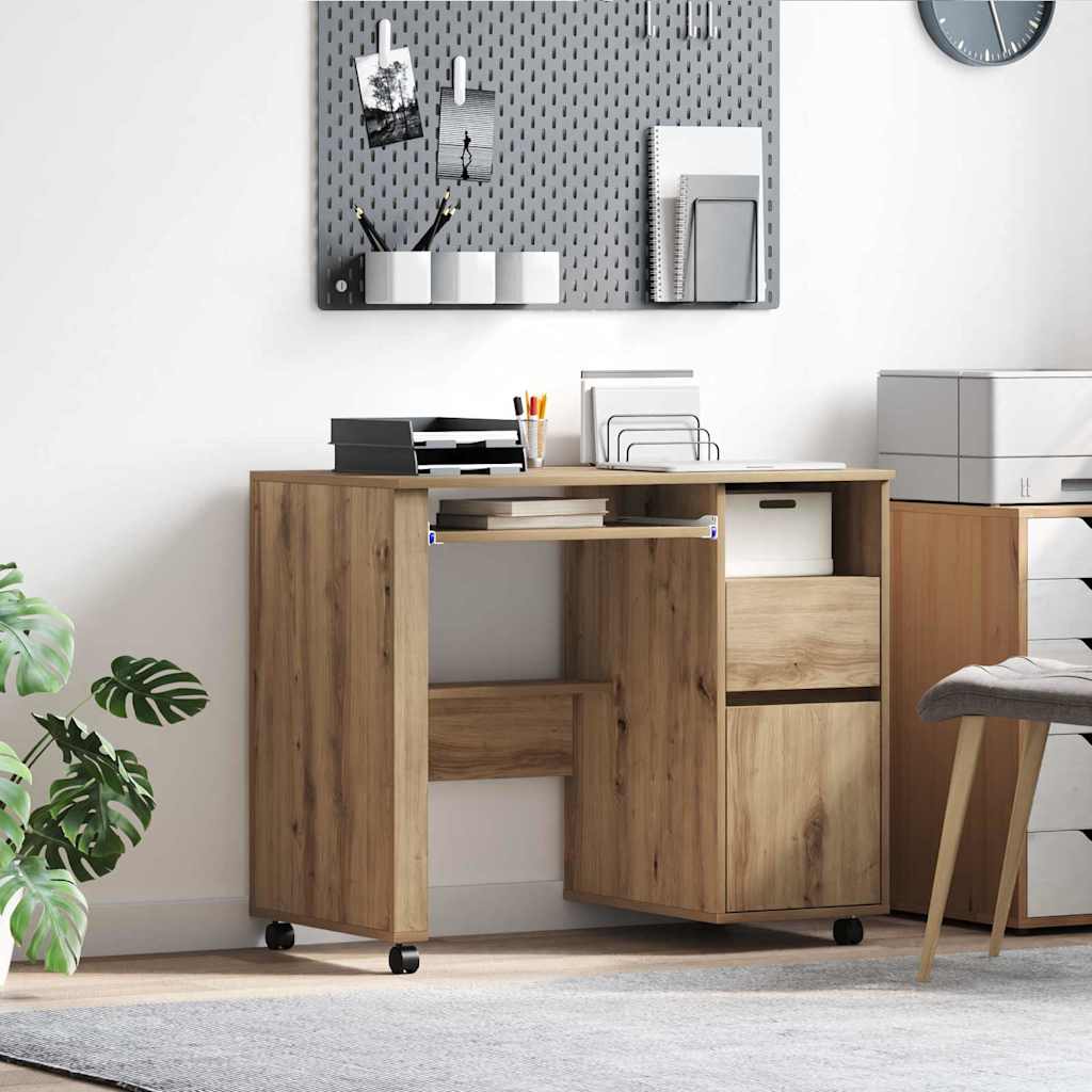 Skrivebord med hjul Artisan Eik Konstruert tre 91 x 50 x 77 cm