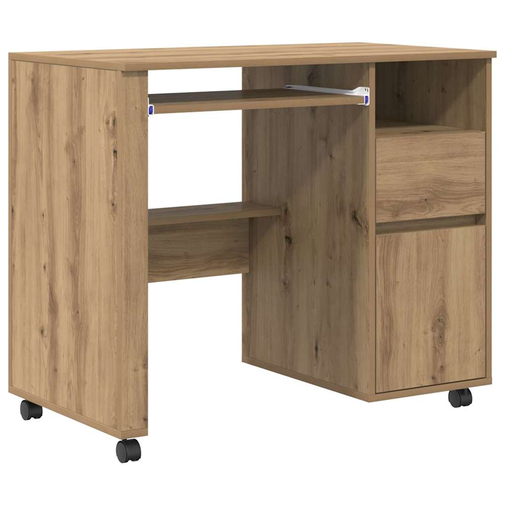 Skrivebord med hjul Artisan Eik Konstruert tre 91 x 50 x 77 cm