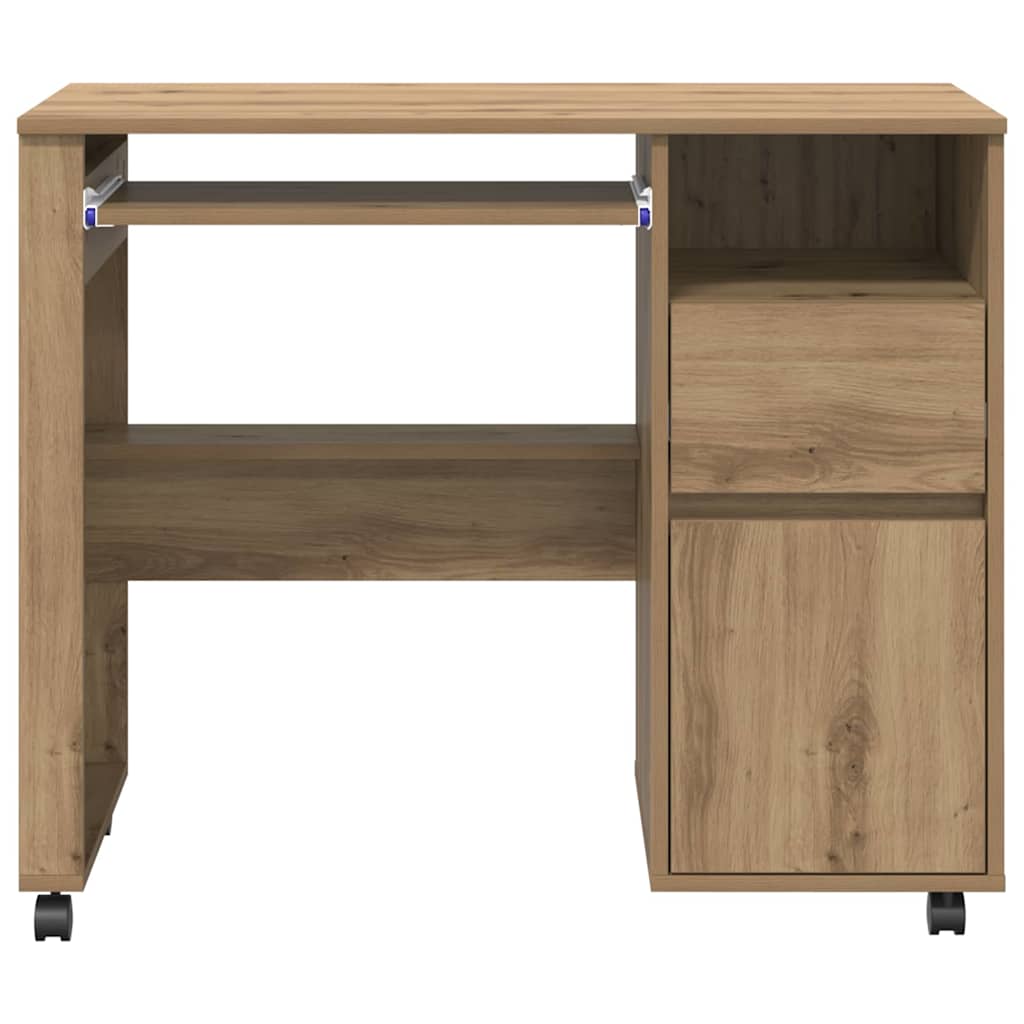 Skrivebord med hjul Artisan Eik Konstruert tre 91 x 50 x 77 cm