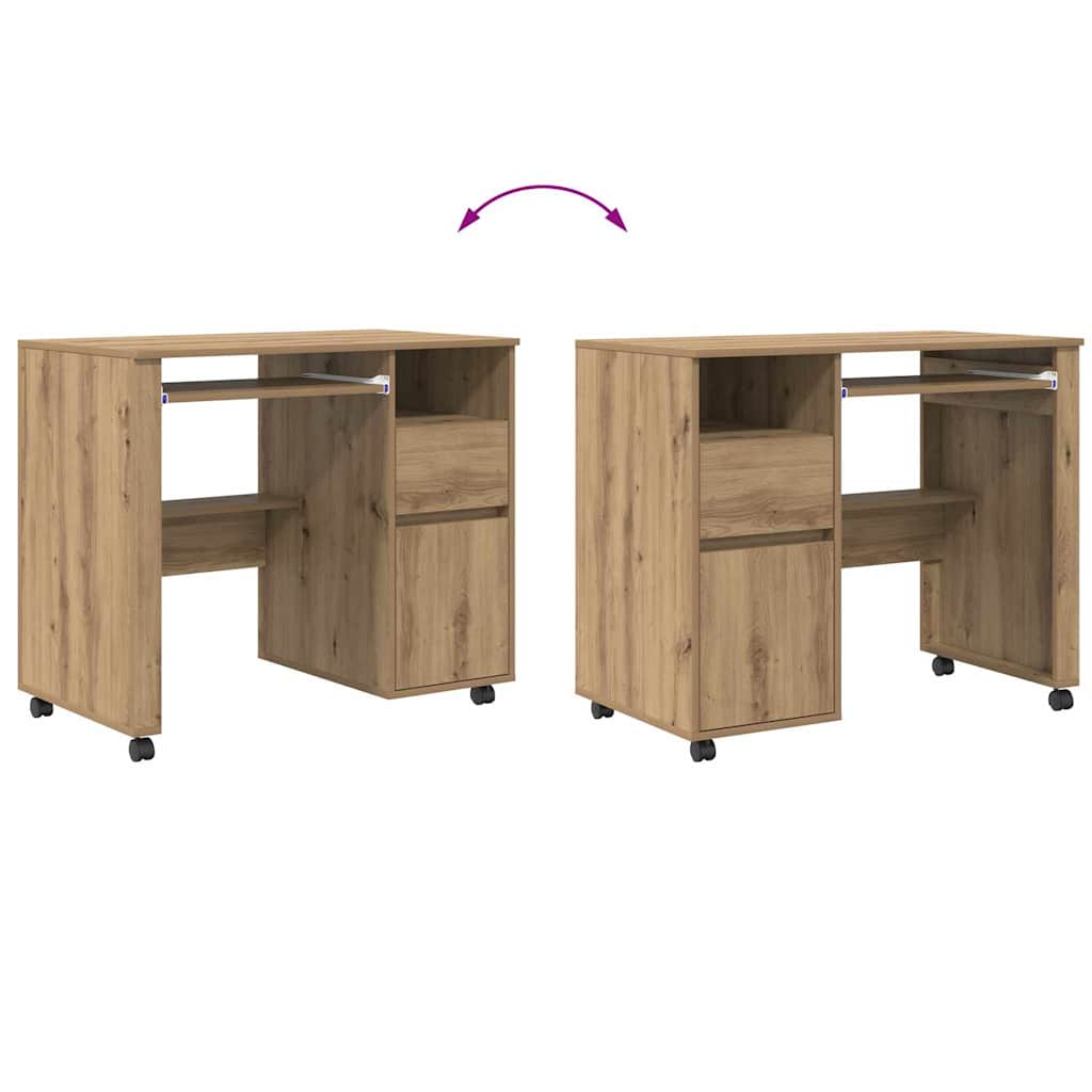 Skrivebord med hjul Artisan Eik Konstruert tre 91 x 50 x 77 cm