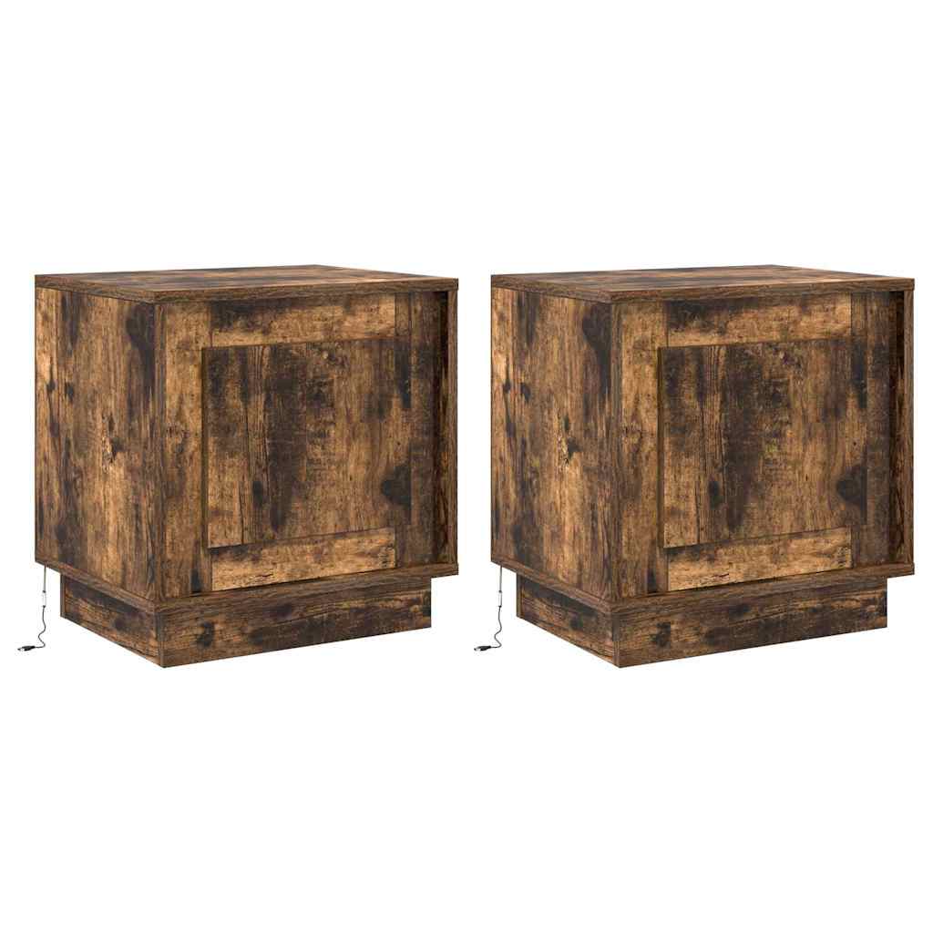 Nattbordskap 2 pcs Røkt eik 44 x 34,5 x 45 cm Konstruert tre