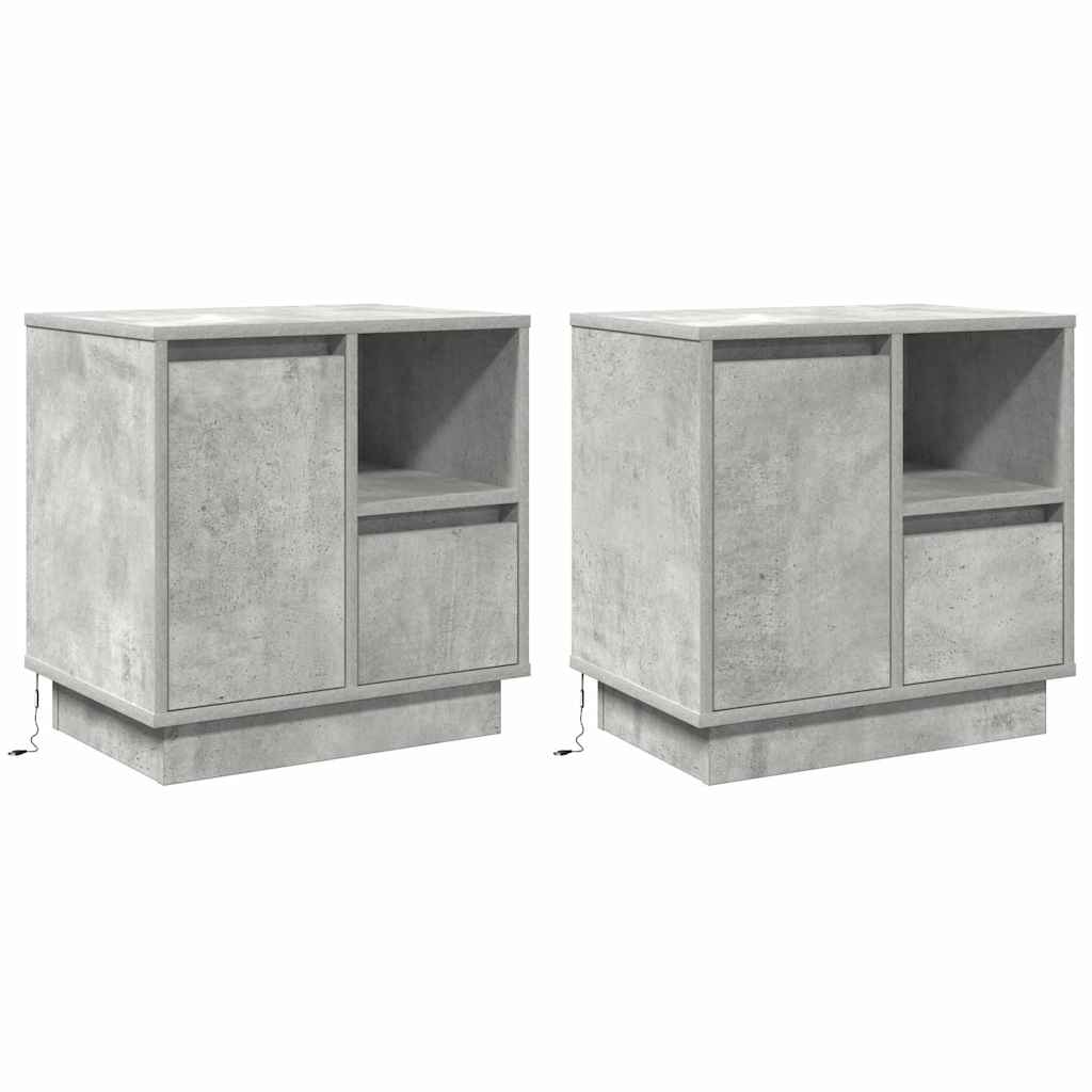 Nattbordskap 2 pcs Betonggrå 50 x 34,5 x 50 cm. Konstruert tre