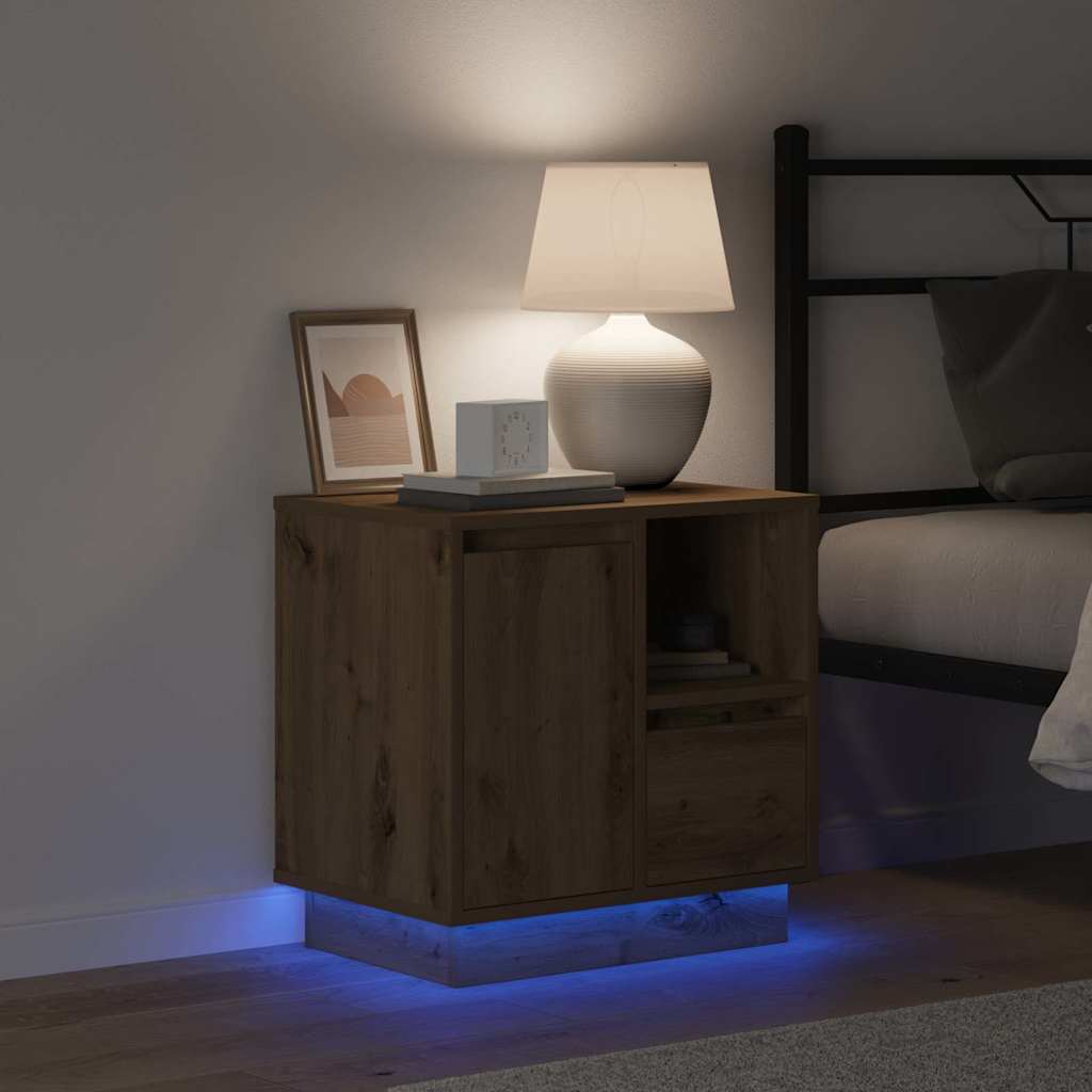 Nattbordskap med skuff med 2 pcs artisan eik 50 x 34.5 x 50 cm.