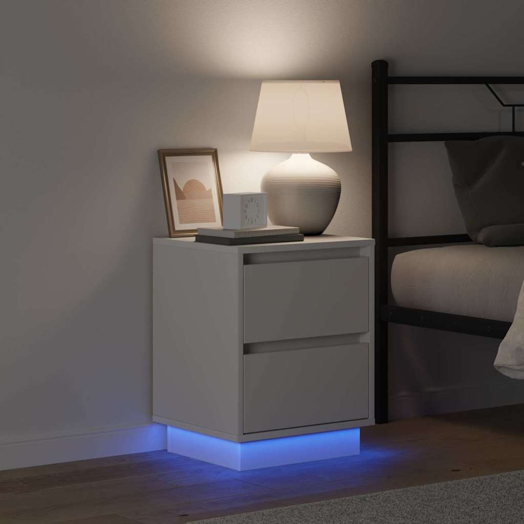 Nattbordskap med skuff Hvit 39 x 34.5 x 50 cm Konstruert tre