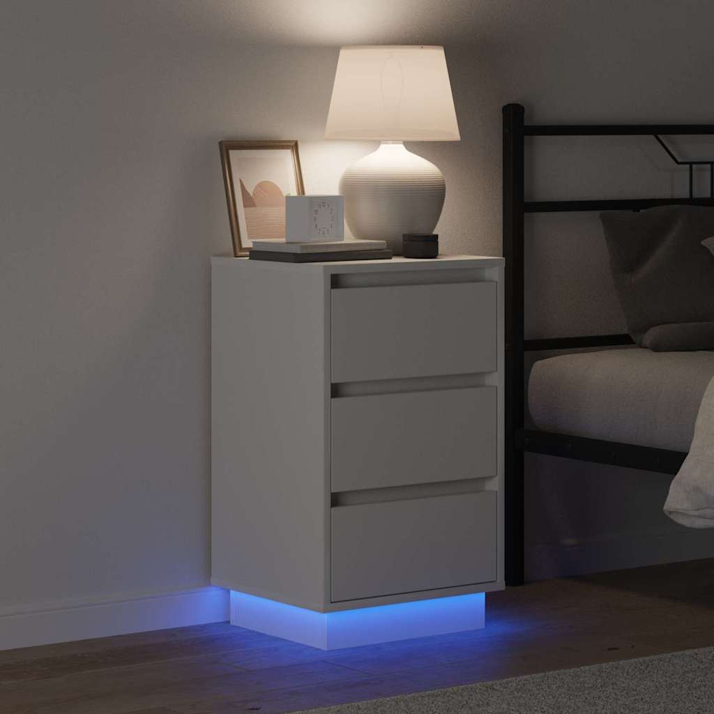 Nattbordskap med skuff Hvit 39 x 34.5 x 65 cm Konstruert tre