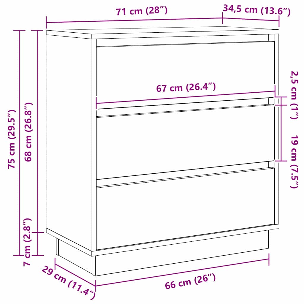 Nattbordskap med skuff Hvit 71 x 34,5 x 75 cm Konstruert tre